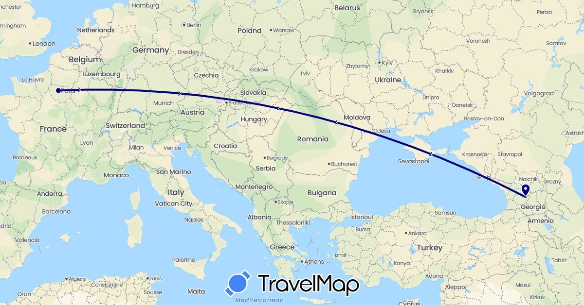 TravelMap itinerary: driving in France, Georgia (Asia, Europe)